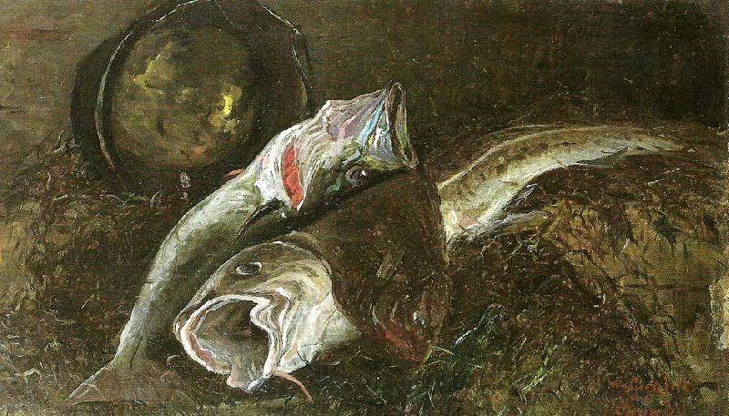 wilhelm von gegerfelt nature morte med fisk France oil painting art